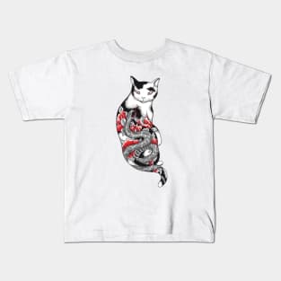 Cat in Grey Snake Tattoo Kids T-Shirt
